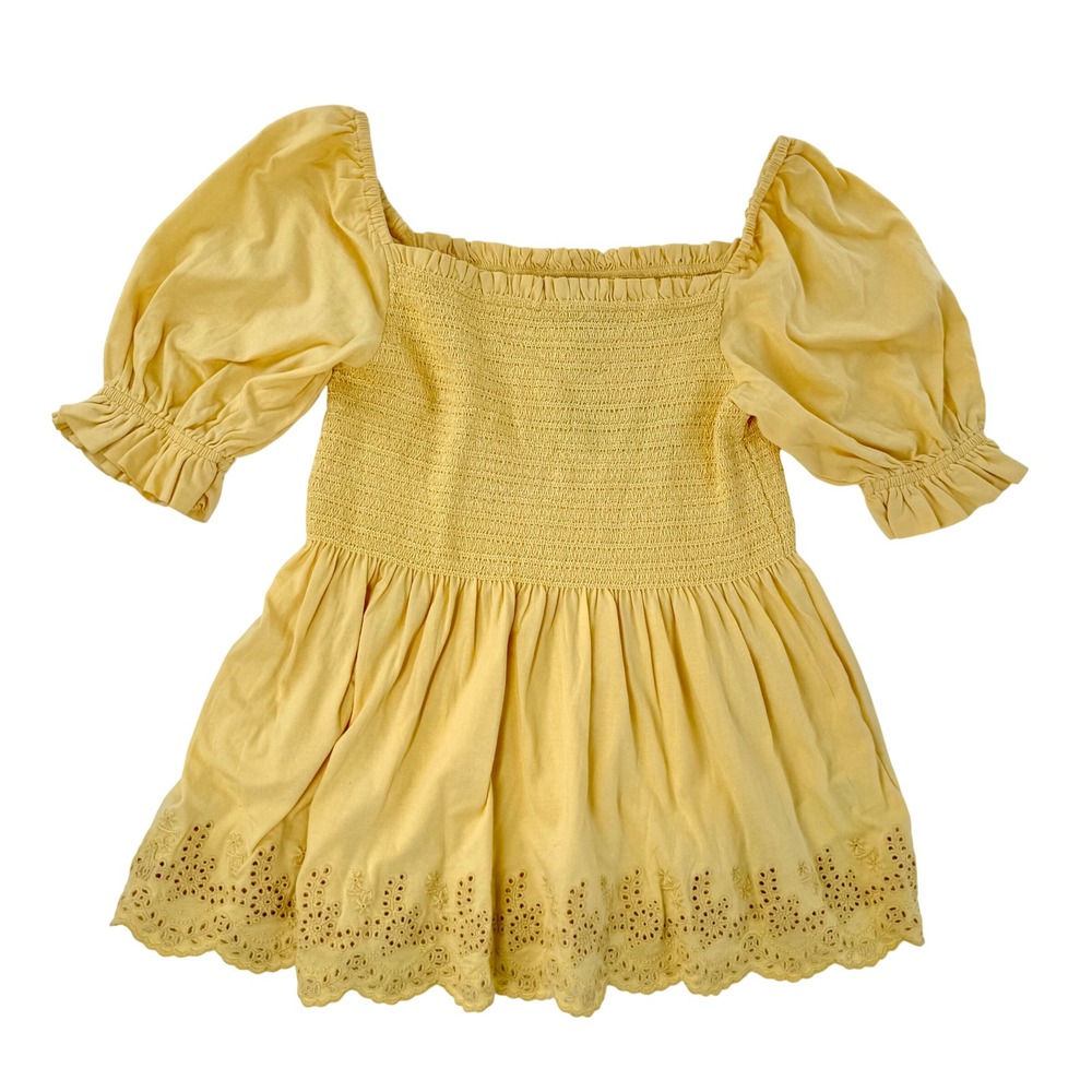 Polo Ralph Lauren Smocked Peplum Shirt Girls XL 16 Yellow New Eyelet Puff Sleeve